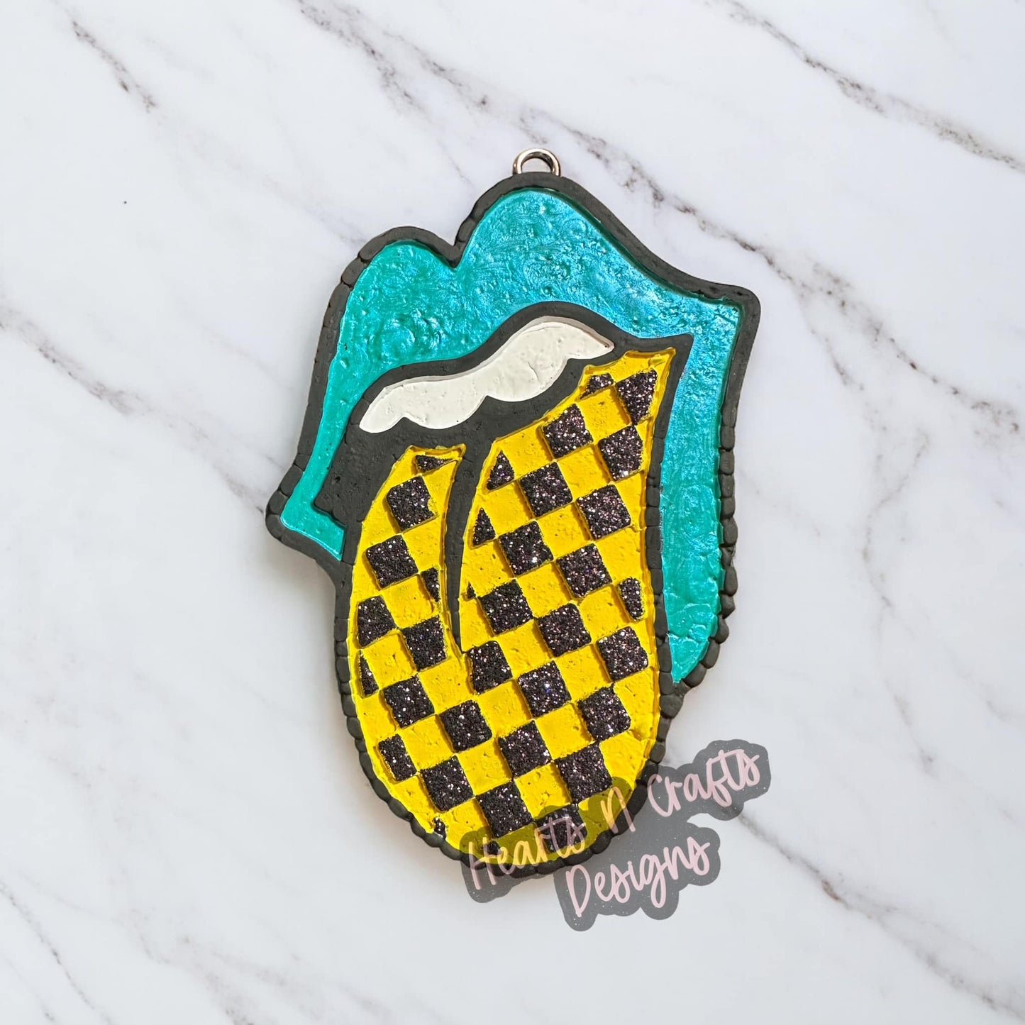 Checkered Rolling Stones Tongue Car Freshie