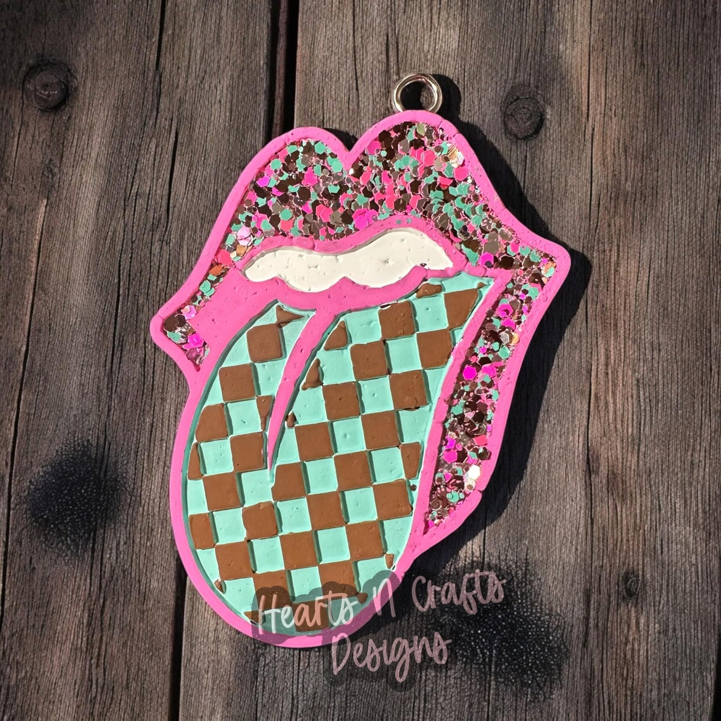 Checkered Rolling Stones Tongue Car Freshie
