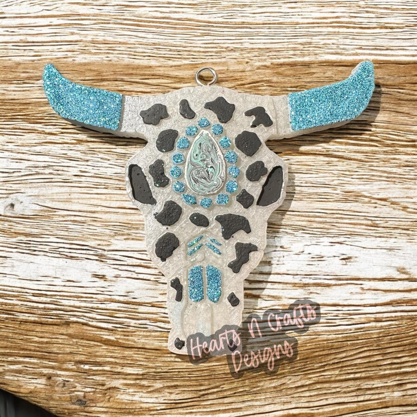 Cow Print Squash Blossom Bull Skull Car Freshie