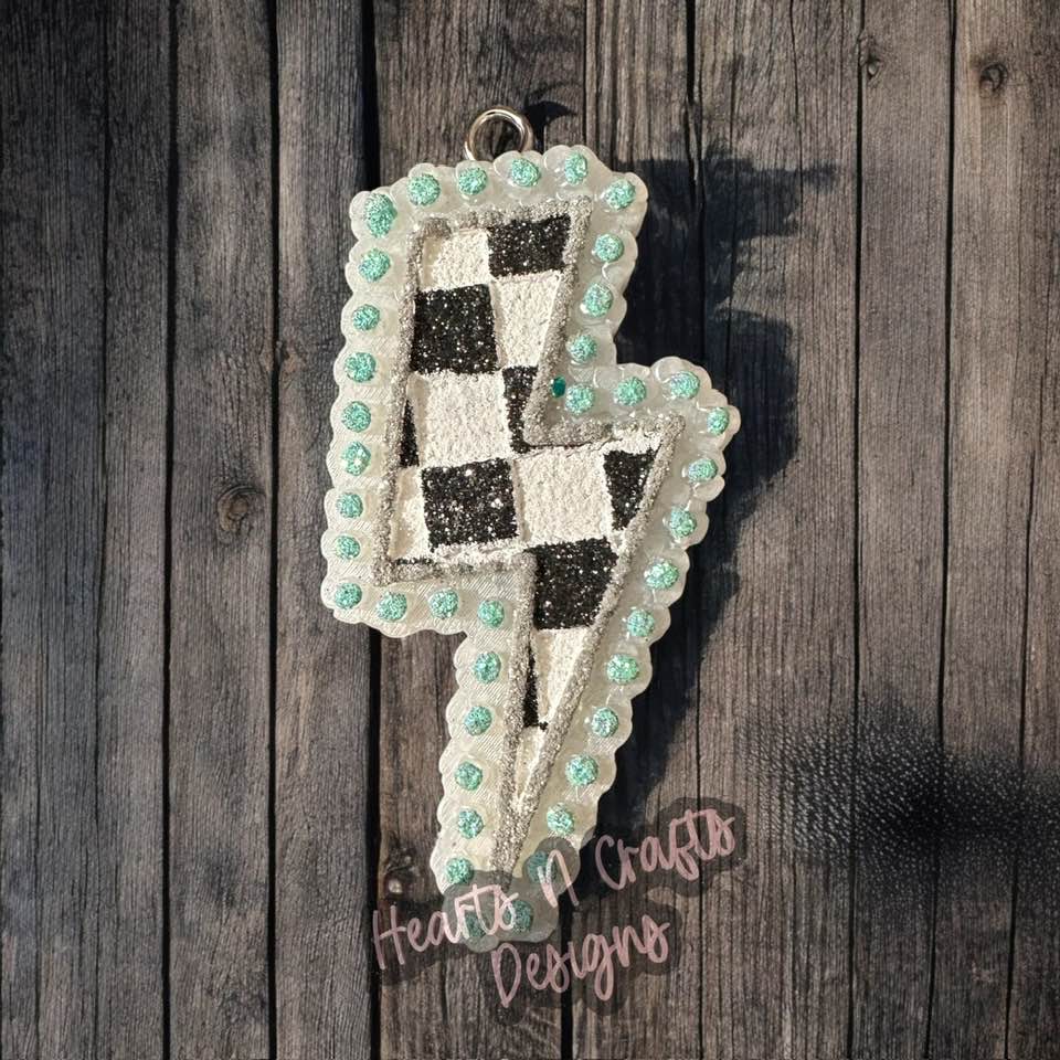 Checkered Lightening Bolt Car Freshie