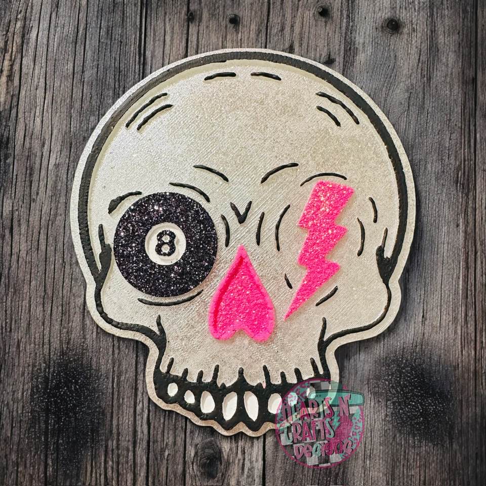 Skull 8 Ball w/ Lightening Bolt Car Freshie