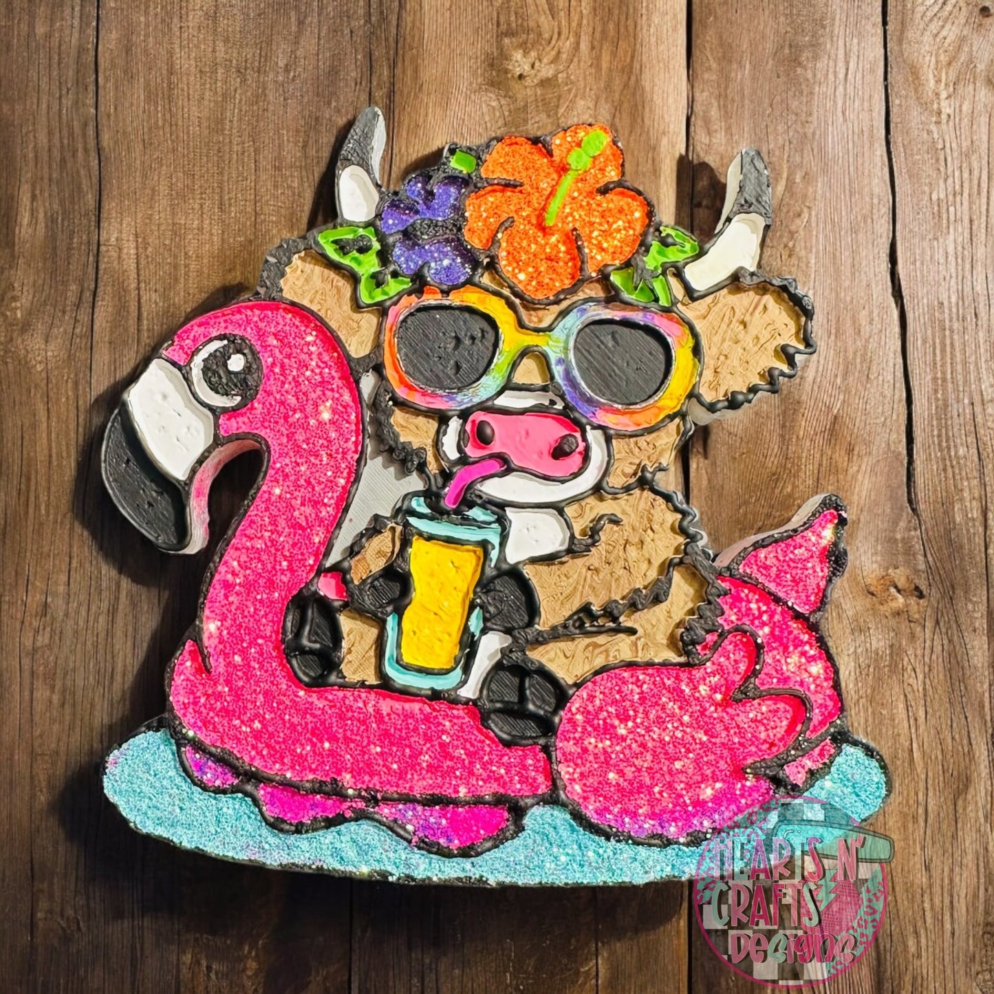 Highland Cow on Flamingo Floaty Car Freshie