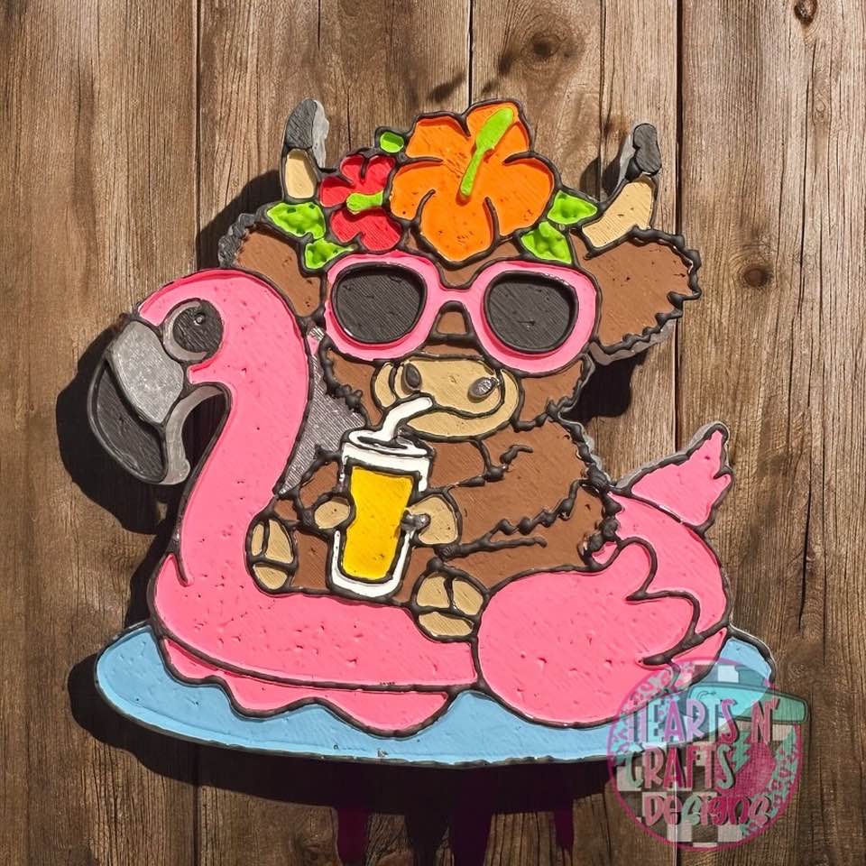 Highland Cow on Flamingo Floaty Car Freshie