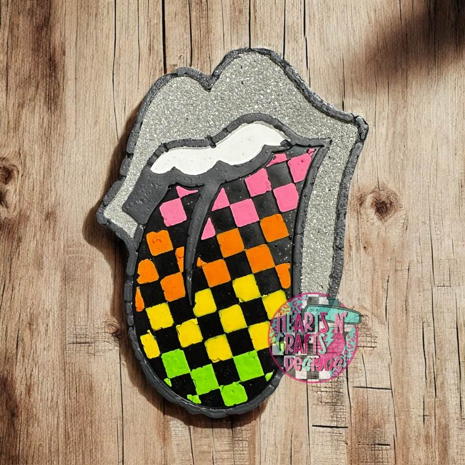Checkered Rolling Stones Tongue Car Freshie