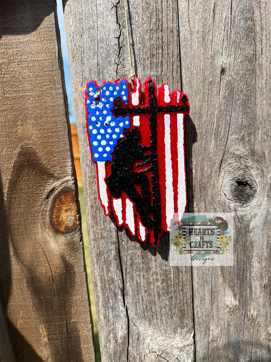 Lineman Flag Car Freshie