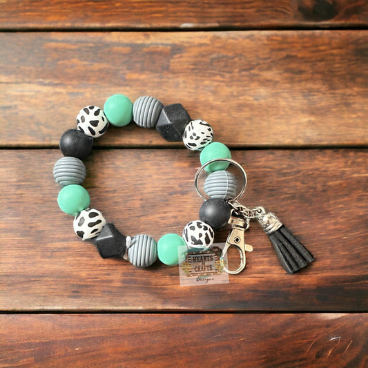 Turquoise & Cow Print Key Ring Wristlet