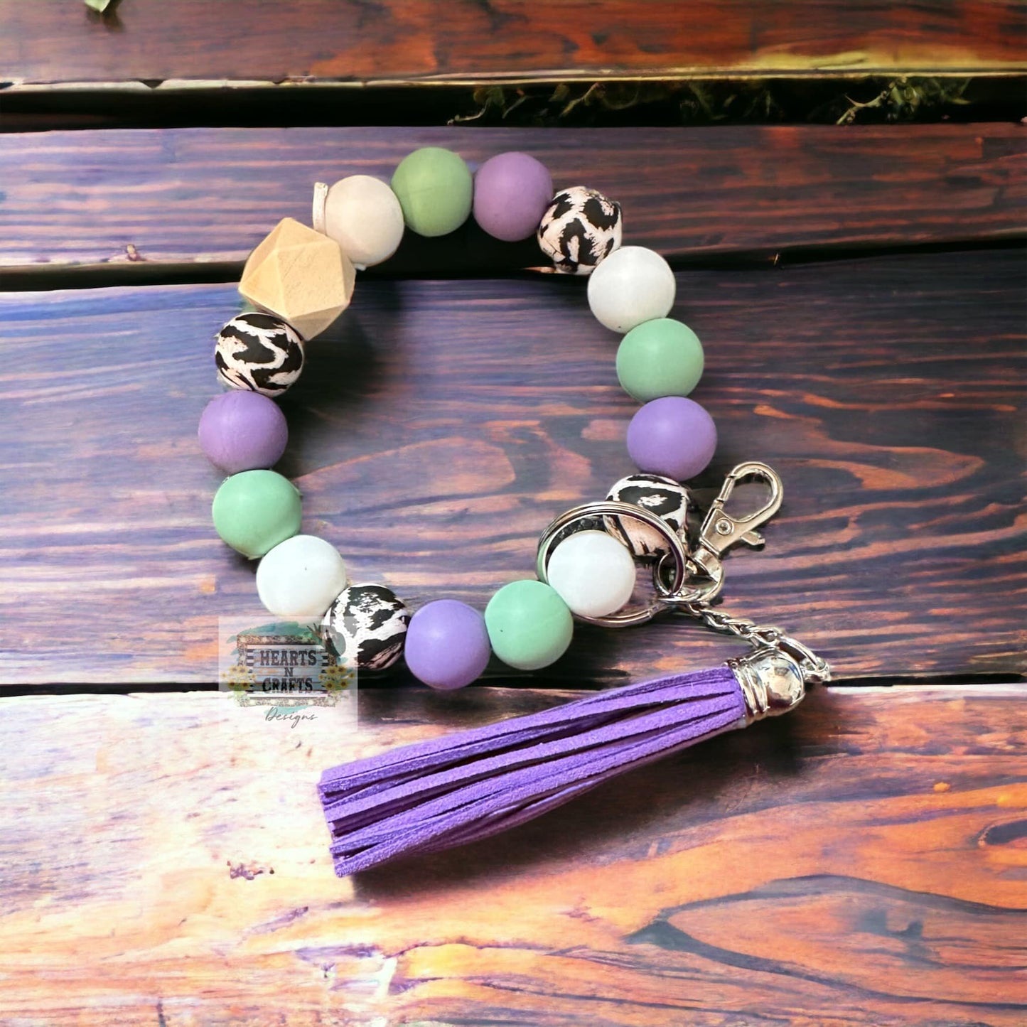 Purple & Leopard Print Key Ring Wristlet