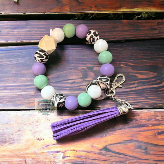 Purple & Leopard Print Key Ring Wristlet
