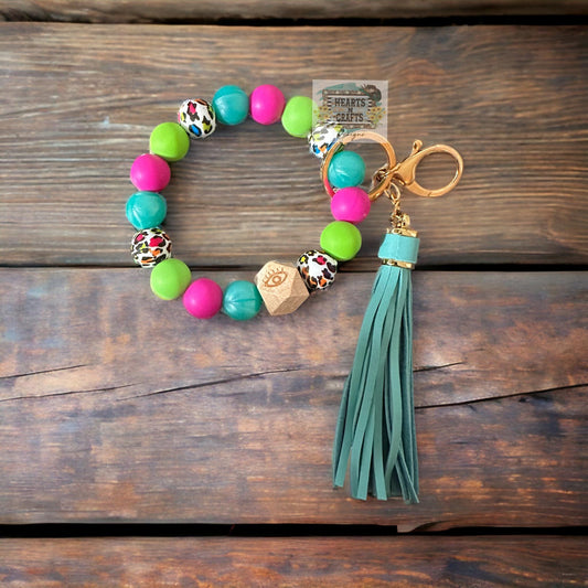 Colorful Leopard Print Key Ring Wristlet
