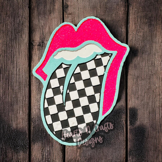 Checkered Rolling Stones Tongue Car Freshie