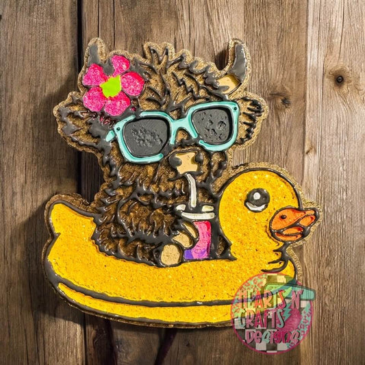 Highland Cow on Duck Floaty Car Freshie