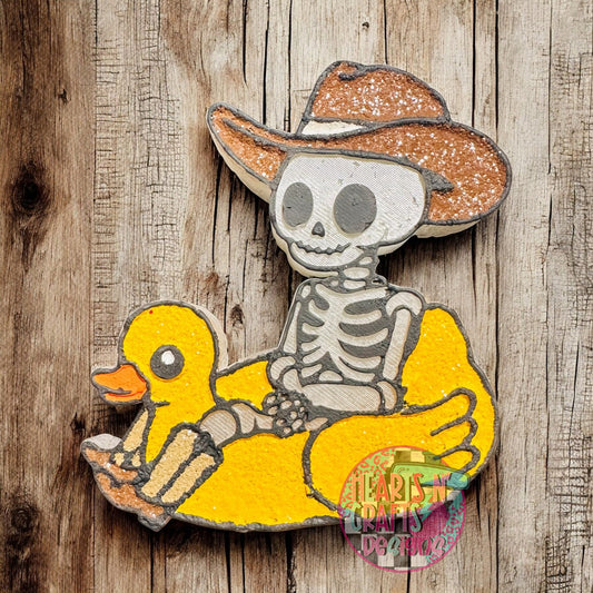 Skeleton Cowboy on Duck Floaty Car Freshie