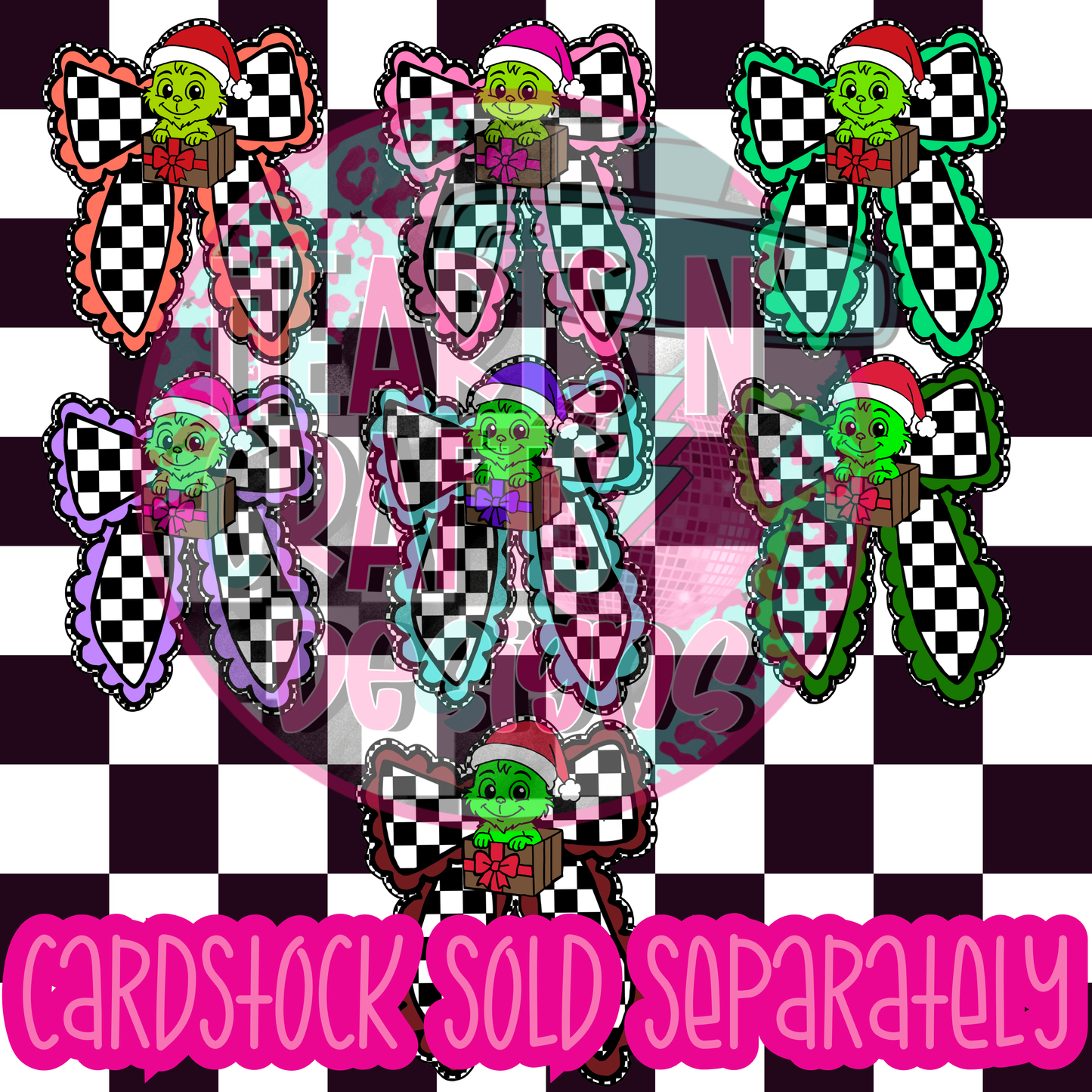 Baby Green Guy Checkered Bow Cardstock - Set of 12