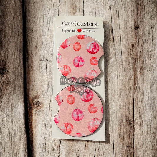 Pink Disco Balls Car Coasters