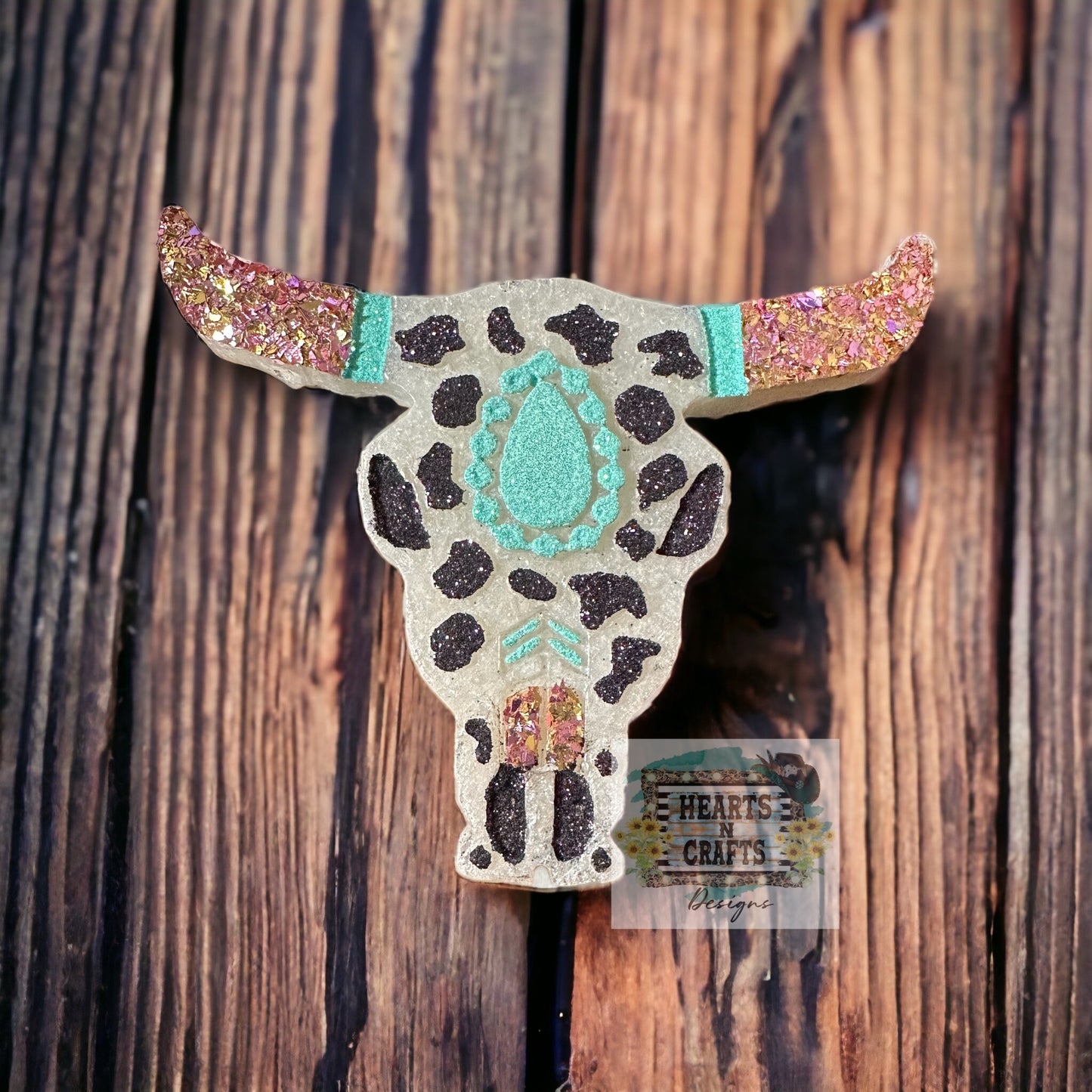Cow Print Squash Blossom Bull Skull Car Freshie
