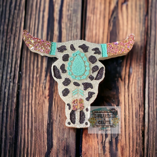 Cow Print Squash Blossom Bull Skull Car Freshie